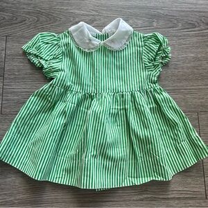 Vintage mini togs Green Striped Baby Dress with White Collar size 12 month